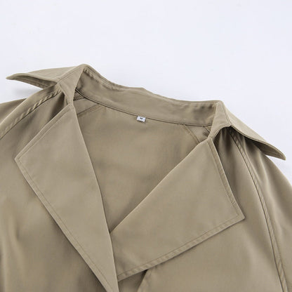 Damen Kurz-Trenchcoat Khaki Breiter Kragen