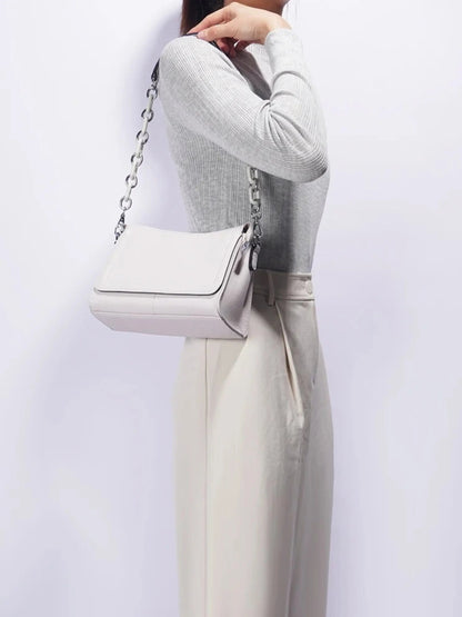 Weißes Leder Schultertasche Damen Lederschultertasche Weiß