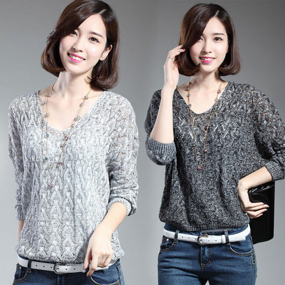 Damen Strickpullover V-Ausschnitt Luftiger Strick Anthrazit - Eveloria