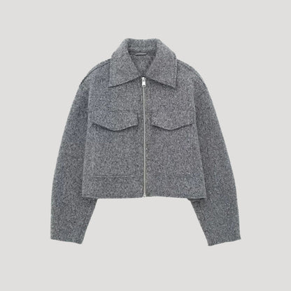 Damen Kurze Winterjacke Reißverschluss Schwarz - Eveloria