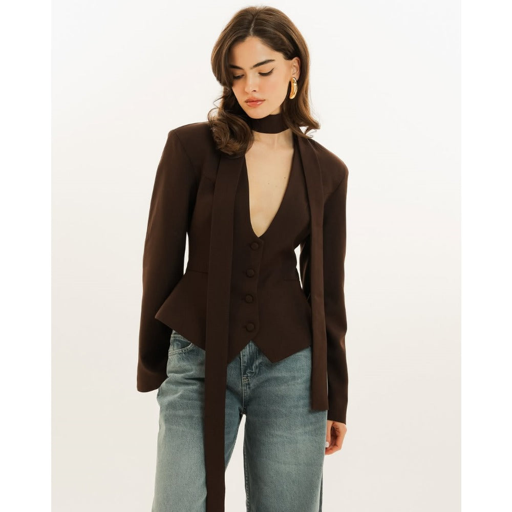 Damen Blazerjacke Langärmlig mit Schal