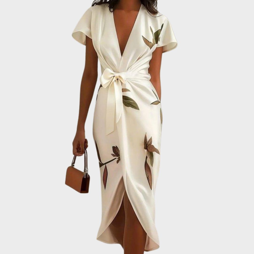 Damen Wickelkleid Elegantes V-Ausschnitt Fließend