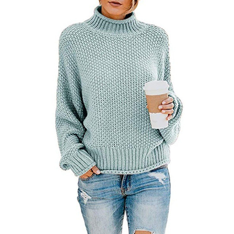 Damen Rollkragenpullover Grobstrick Kuschelig Beige