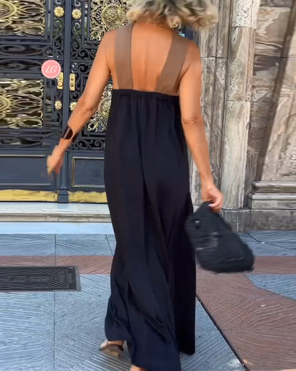 Eveloria Damen Kreuzförmiges Rückenfreies Kleid Kontrastfarben