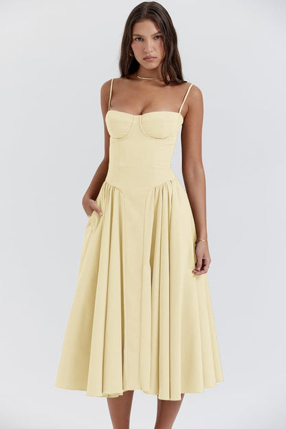 Damen Midikleid mit Taschen Sommerlich Leicht
