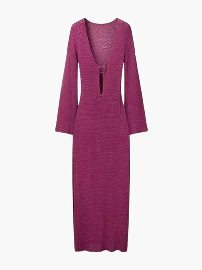 Lila Maxikleid Strick Damen - Norvielle