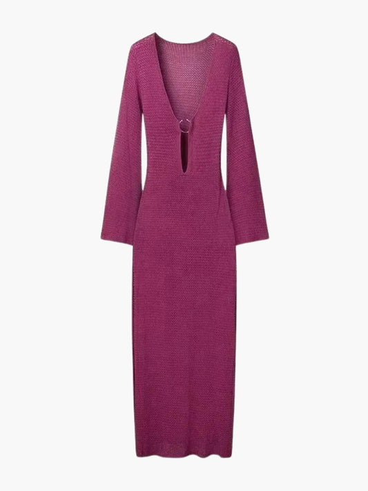 Lila Maxikleid Strick Damen - Norvielle