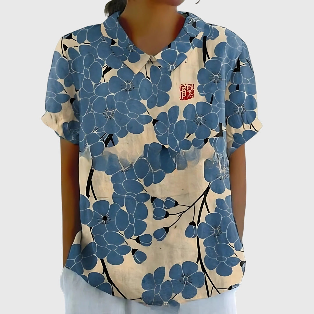 Damen Bluse Kurzarm Blumenmuster