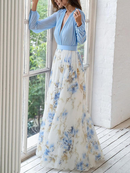 Eveloria Damen Maxikleid Glänzendes Blumenmuster - Eveloria