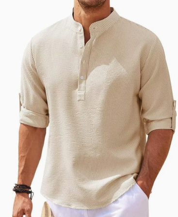 Herren Henley Hemd Lange Ärmel Lässig
