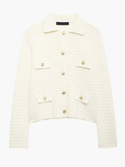 Damen Strickjacke Texturiert Mit Knöpfen Beige - Norvielle