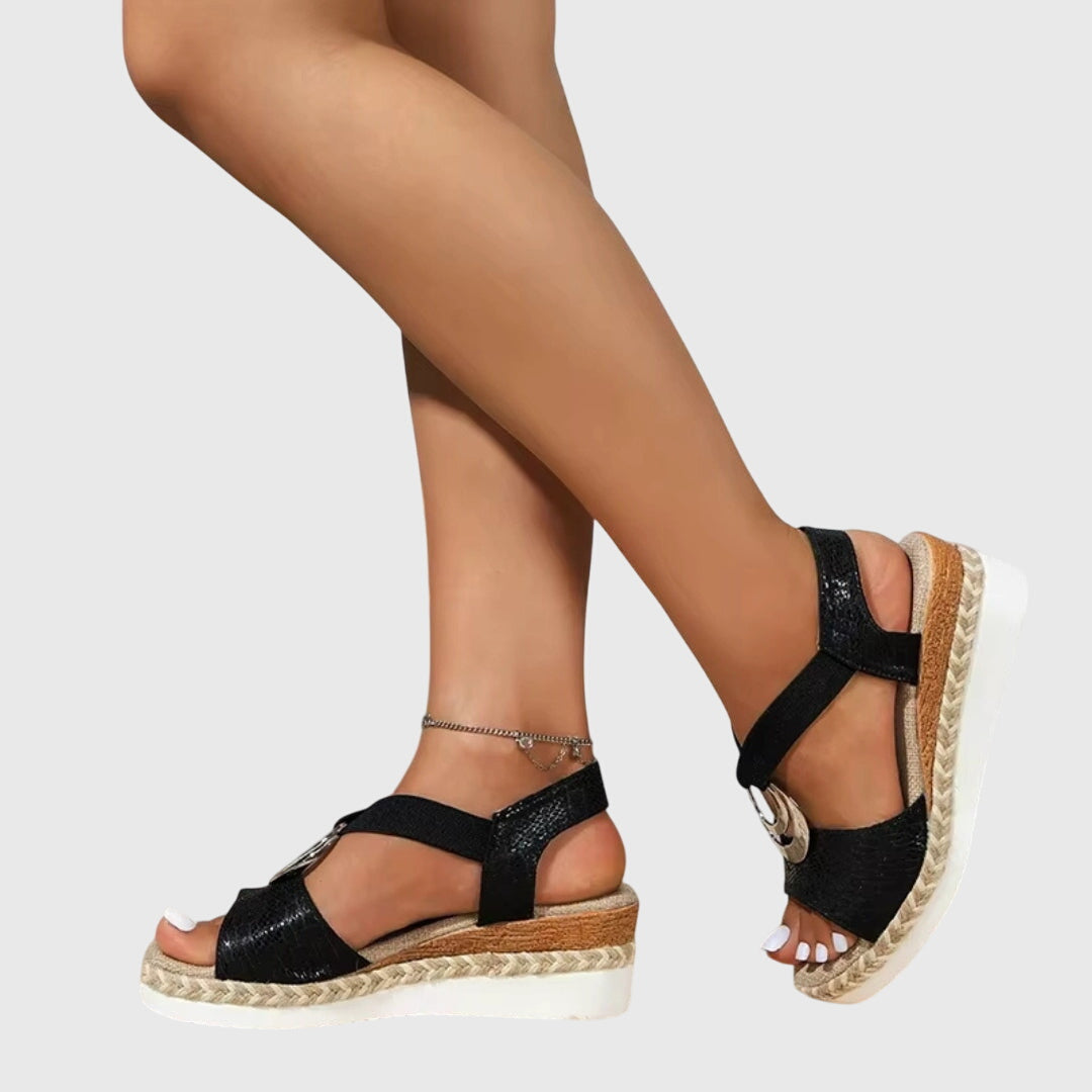 Damen Orthopädische Sandalen Schnallenriemen Leder Braun