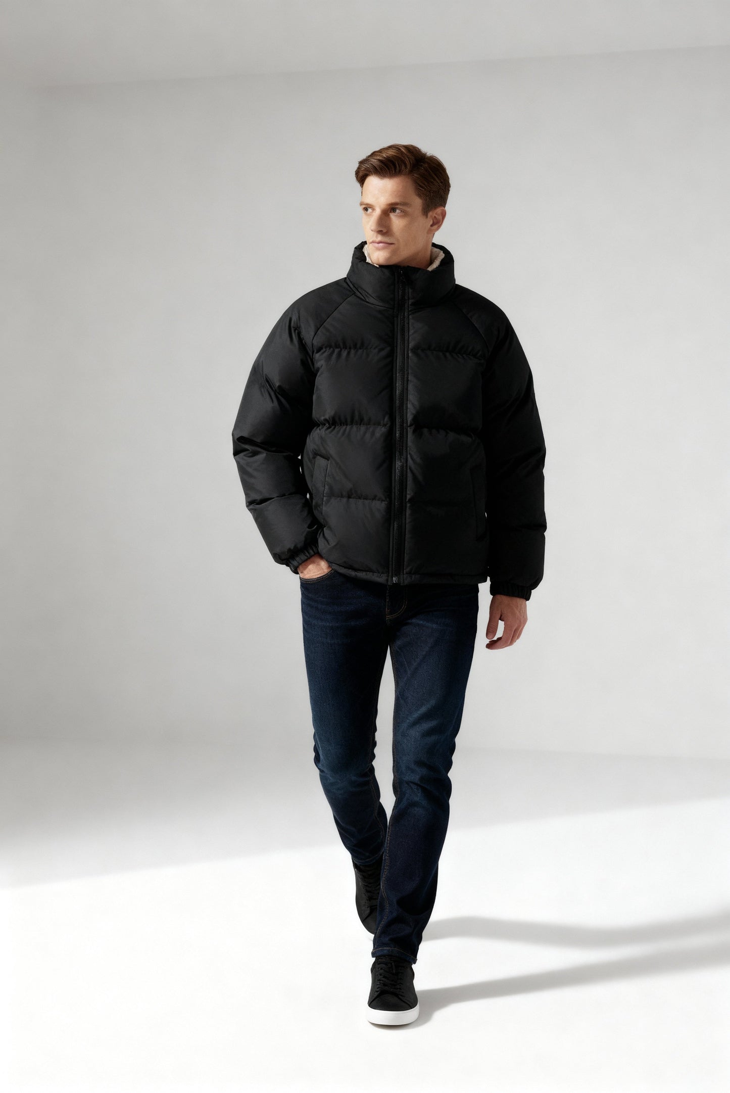 Herren Fleece-Pufferjacke Mit Kapuze Warm