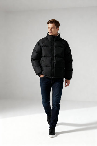 Herren Fleece-Pufferjacke Mit Kapuze Warm