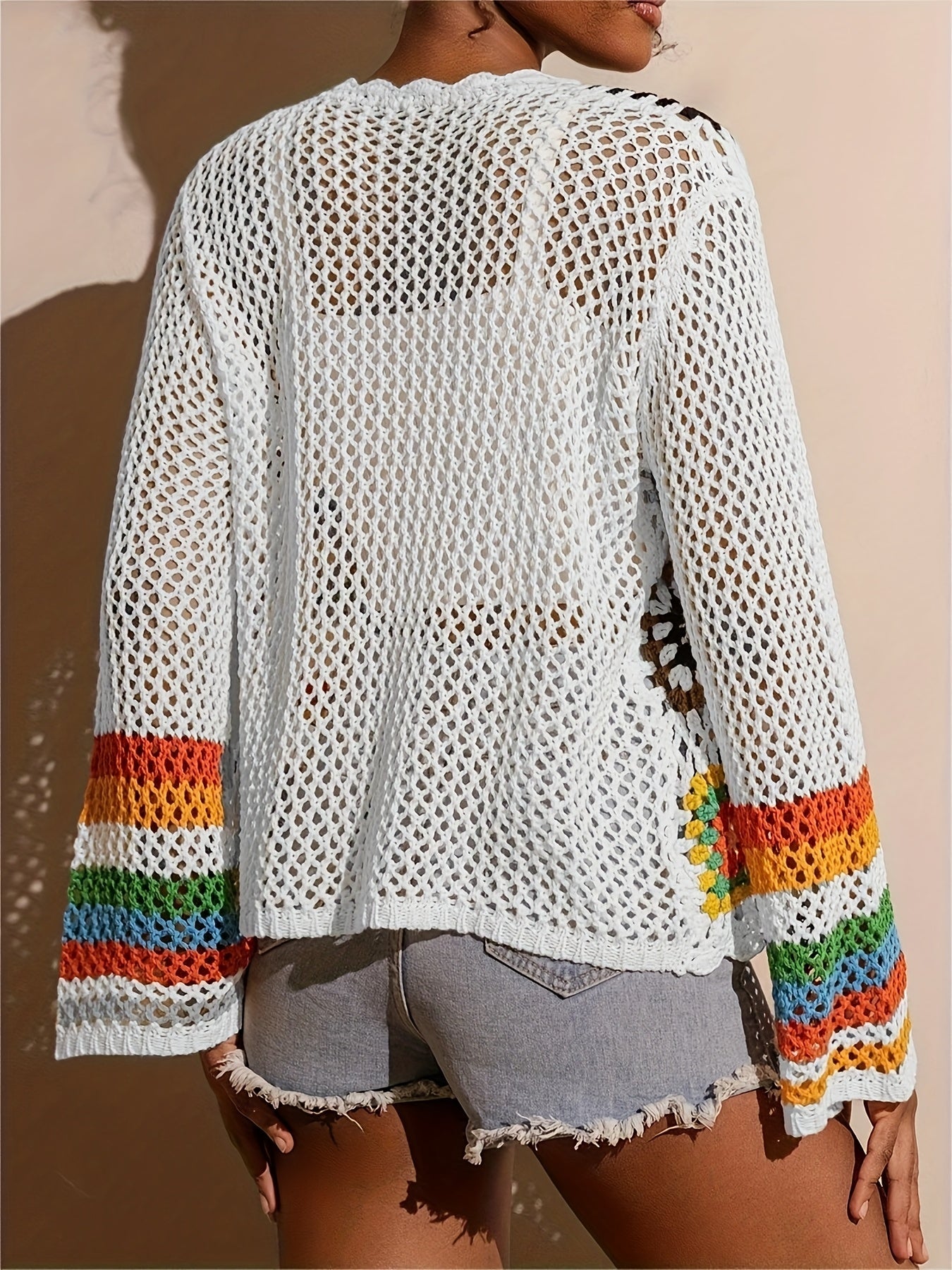 Damen Cardigan Blumenmuster Weite Ärmel Baumwolle Beige