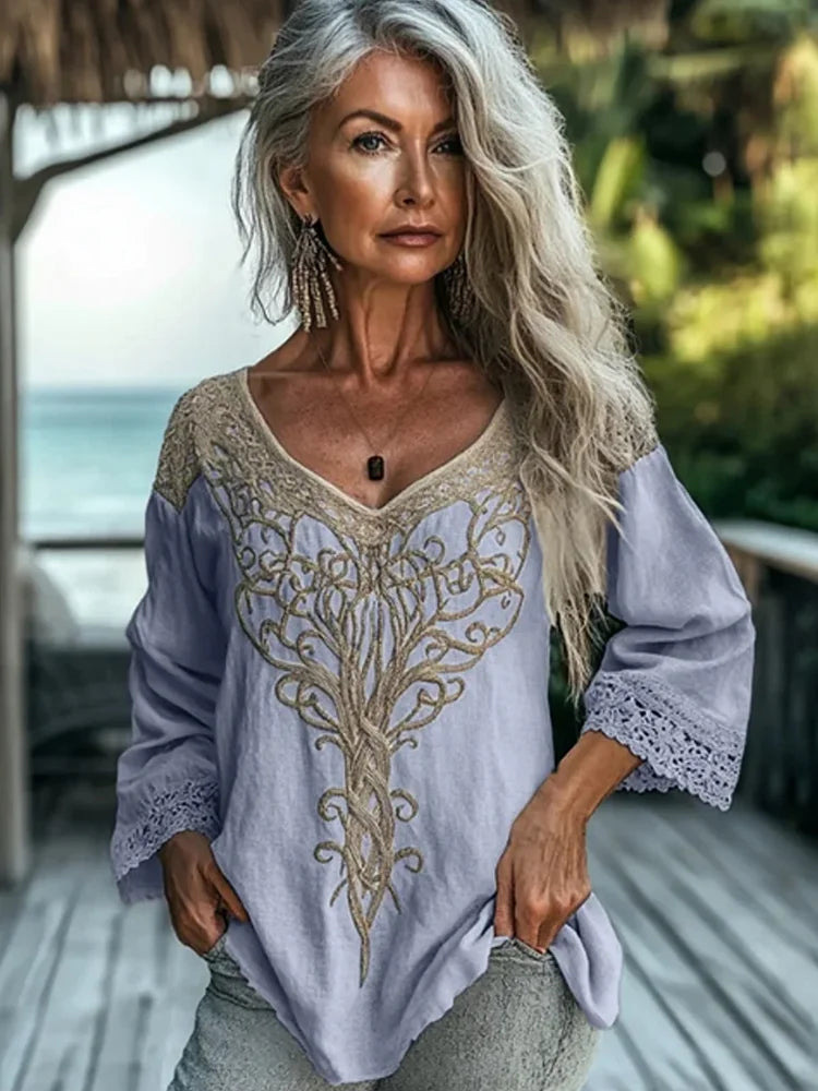 Damen Bluse Langarm Vintage-Stil