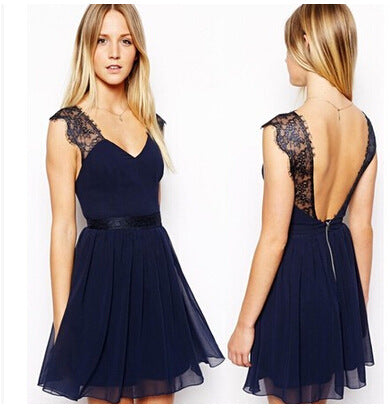 Damen Chiffon-Kleid V-Ausschnitt Spitzenverzierung Elegantes - Eveloria