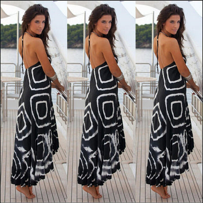 Damen Maxikleid Asymmetrischer Saum Trendiges Muster Eveloria
