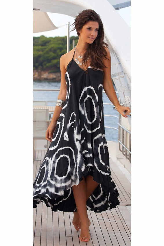 Damen Maxikleid Asymmetrischer Saum Trendiges Muster Eveloria - Eveloria