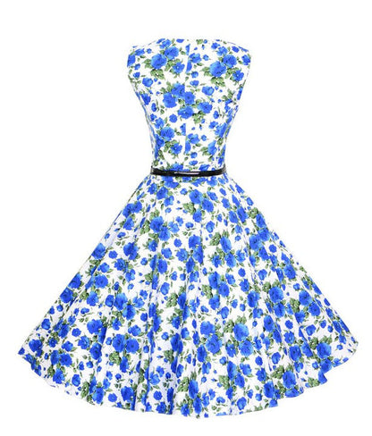 Damen A-Linien Kleid Floralmuster Taillengürtel
