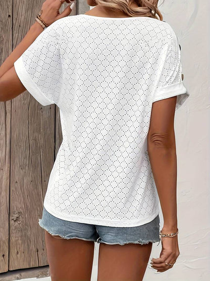 Eveloria Damen T-Shirt Ösenknopf V-Ausschnitt - Eveloria