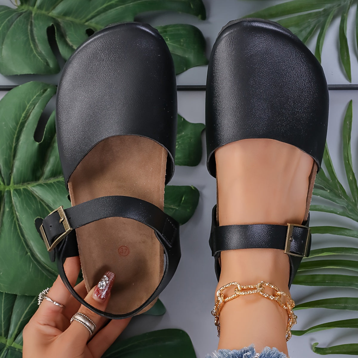 Eveloria Damen Slingback Sandalen Kork Geschlossene Spitze