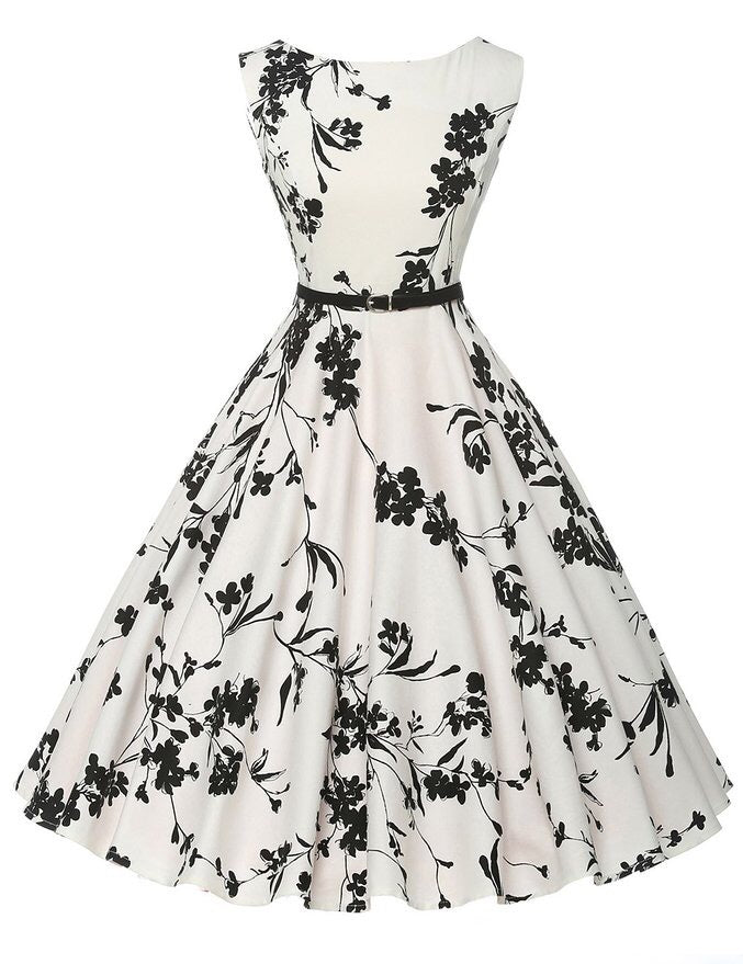 Damen Midi-Kleid Floralmuster Tailliert Schwarz Eveloria - Eveloria
