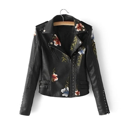 Eveloria Damen Lederjacke Stickerei