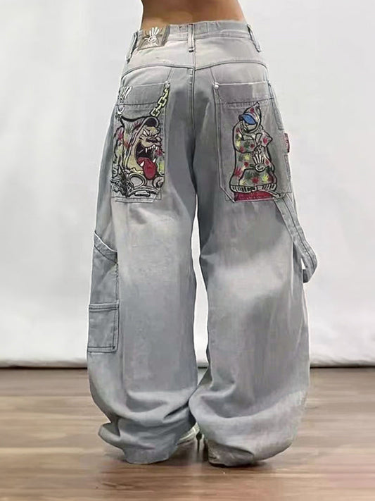 Graue Amerikanische Retro Boyfriend Jeans - Eveloria