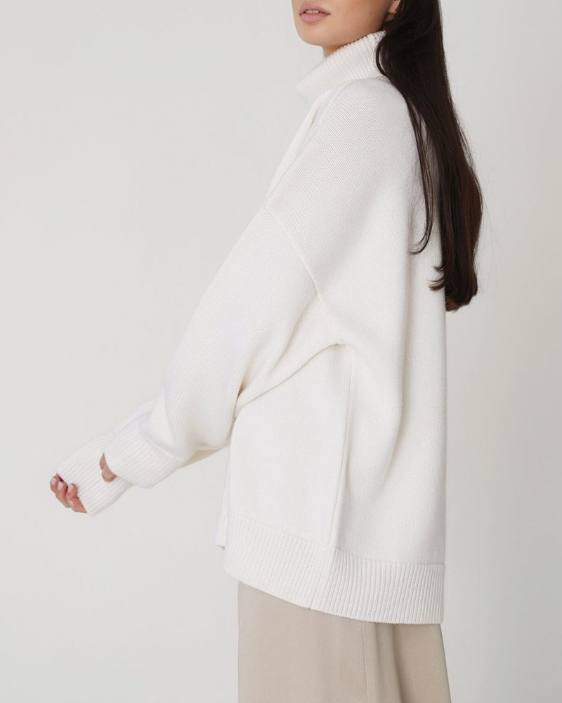 Damen Oversize Pullover Hochhalter Lässig Bequem