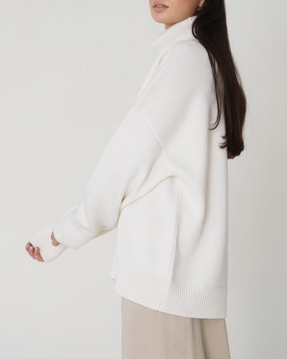 Damen Oversize Pullover Hochhalter Lässig Bequem
