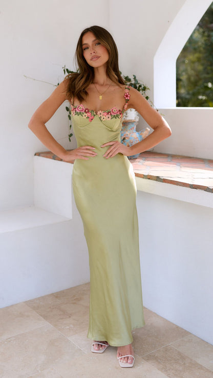 Damen Slim Maxi Kleid Blumenmuster