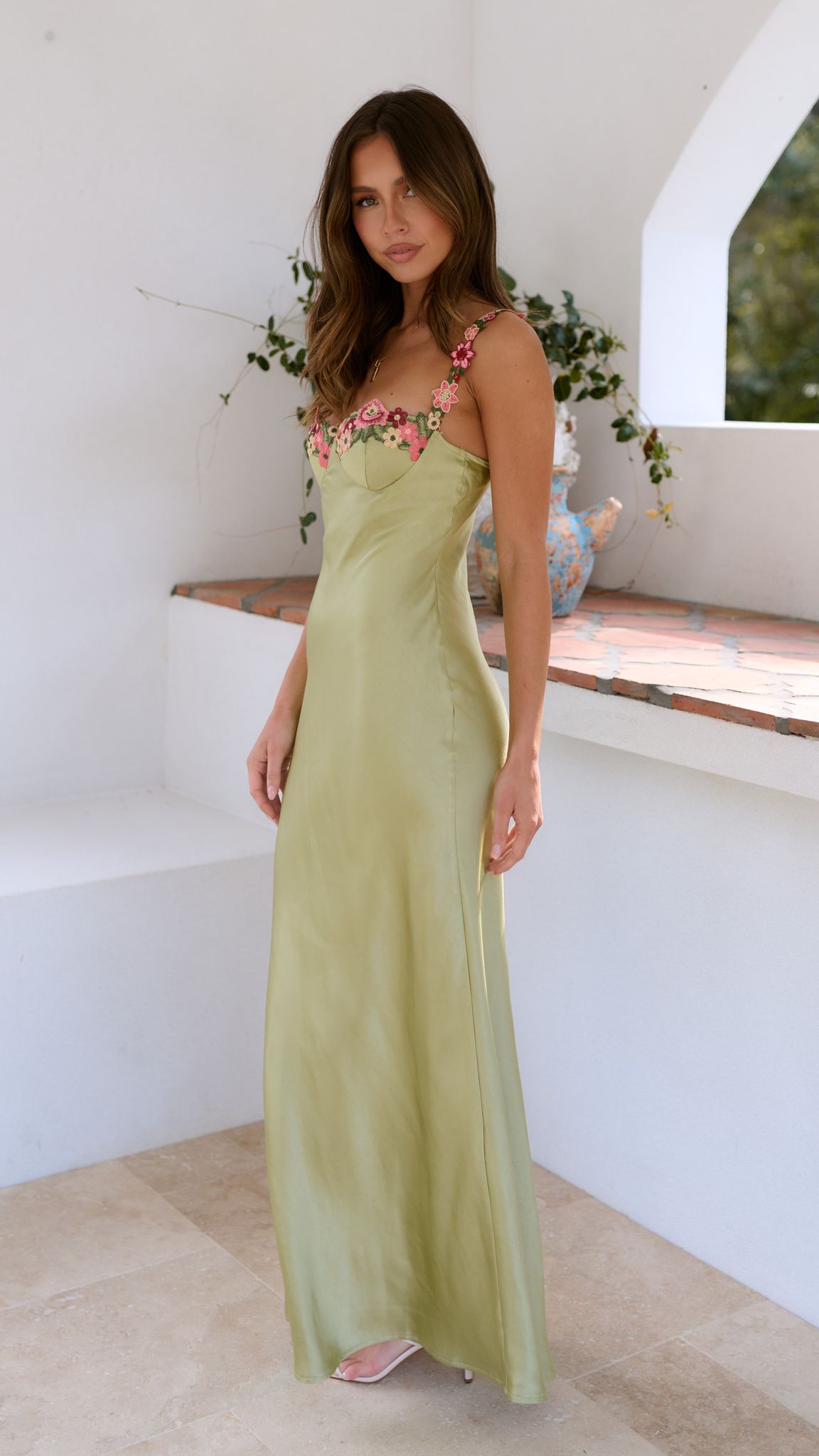 Damen Slim Maxi Kleid Blumenmuster