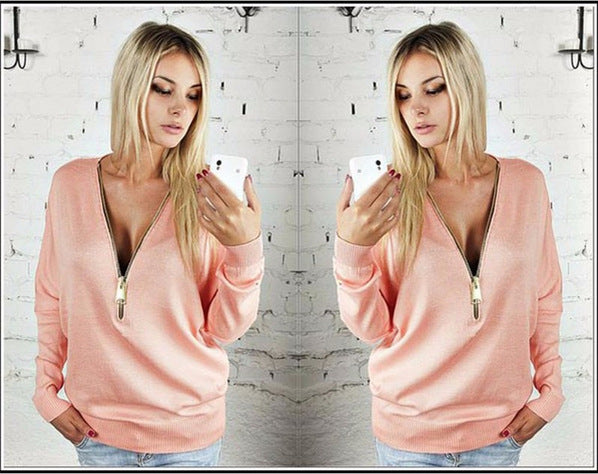 Damen Sweatshirt Reißverschluss V-Ausschnitt Eveloria - Eveloria