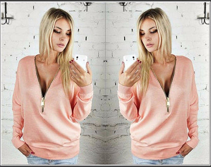 Damen Sweatshirt Reißverschluss V-Ausschnitt Eveloria - Eveloria