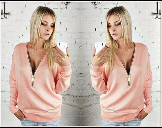 Damen Sweatshirt Reißverschluss V-Ausschnitt Eveloria - Eveloria