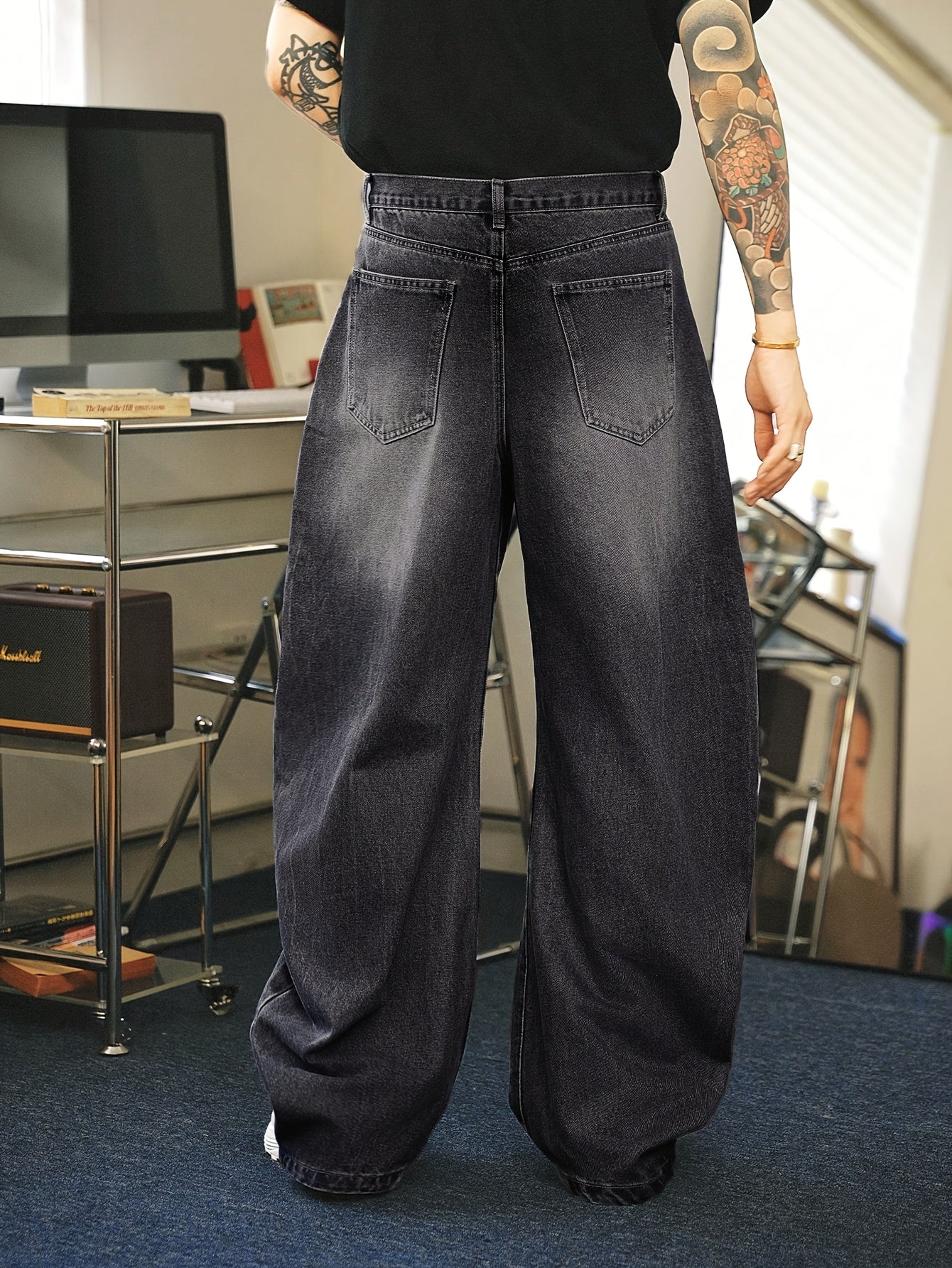 Herren Baggy Jeans Gerades Bein Weite Passform Blau