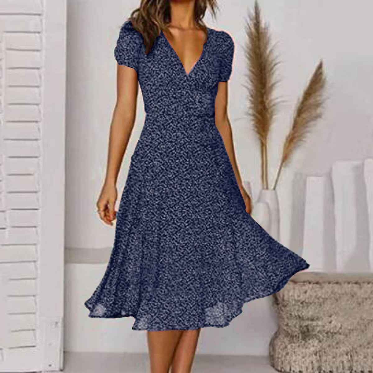 Damen Kleid V-Ausschnitt Lässig