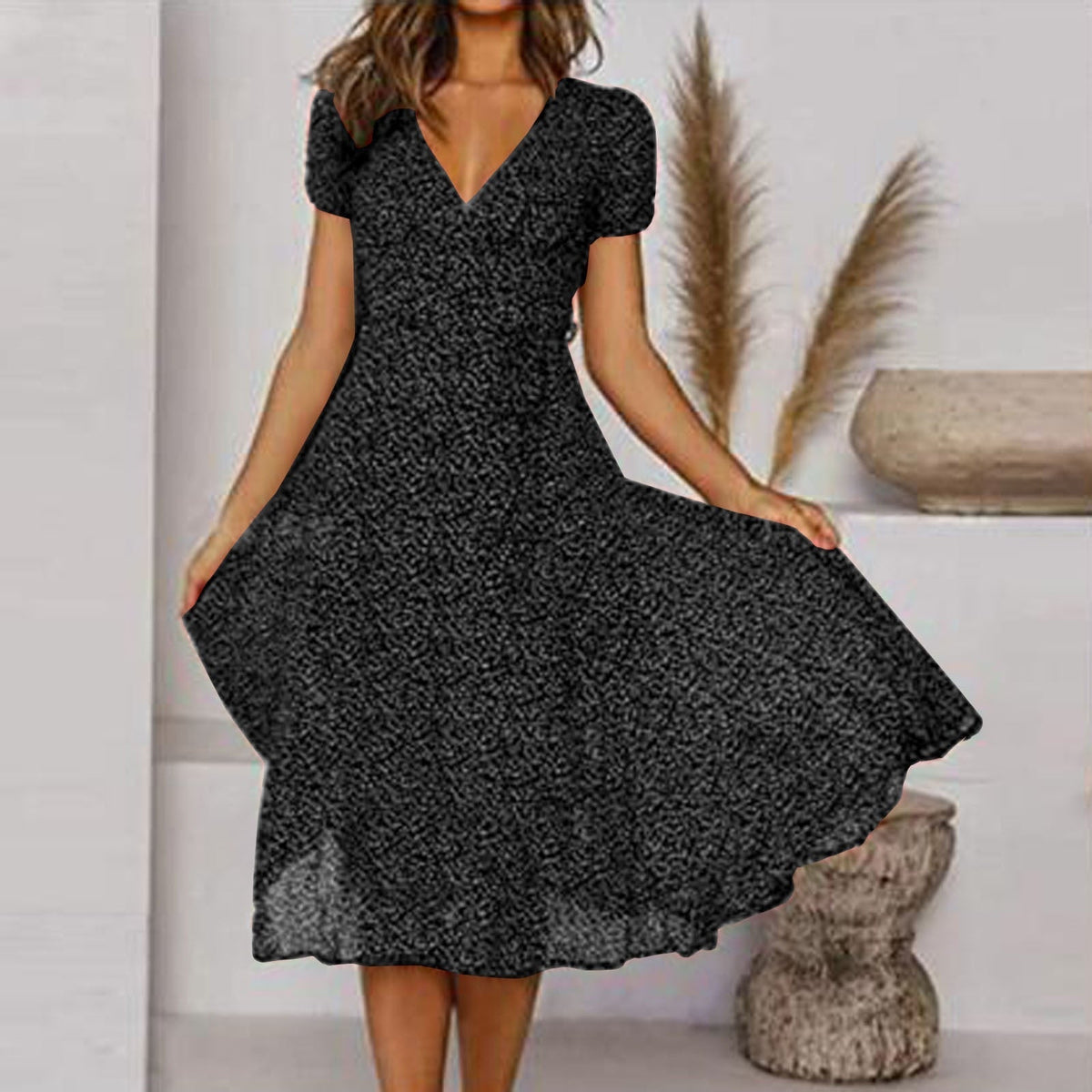 Damen Kleid V-Ausschnitt Lässig