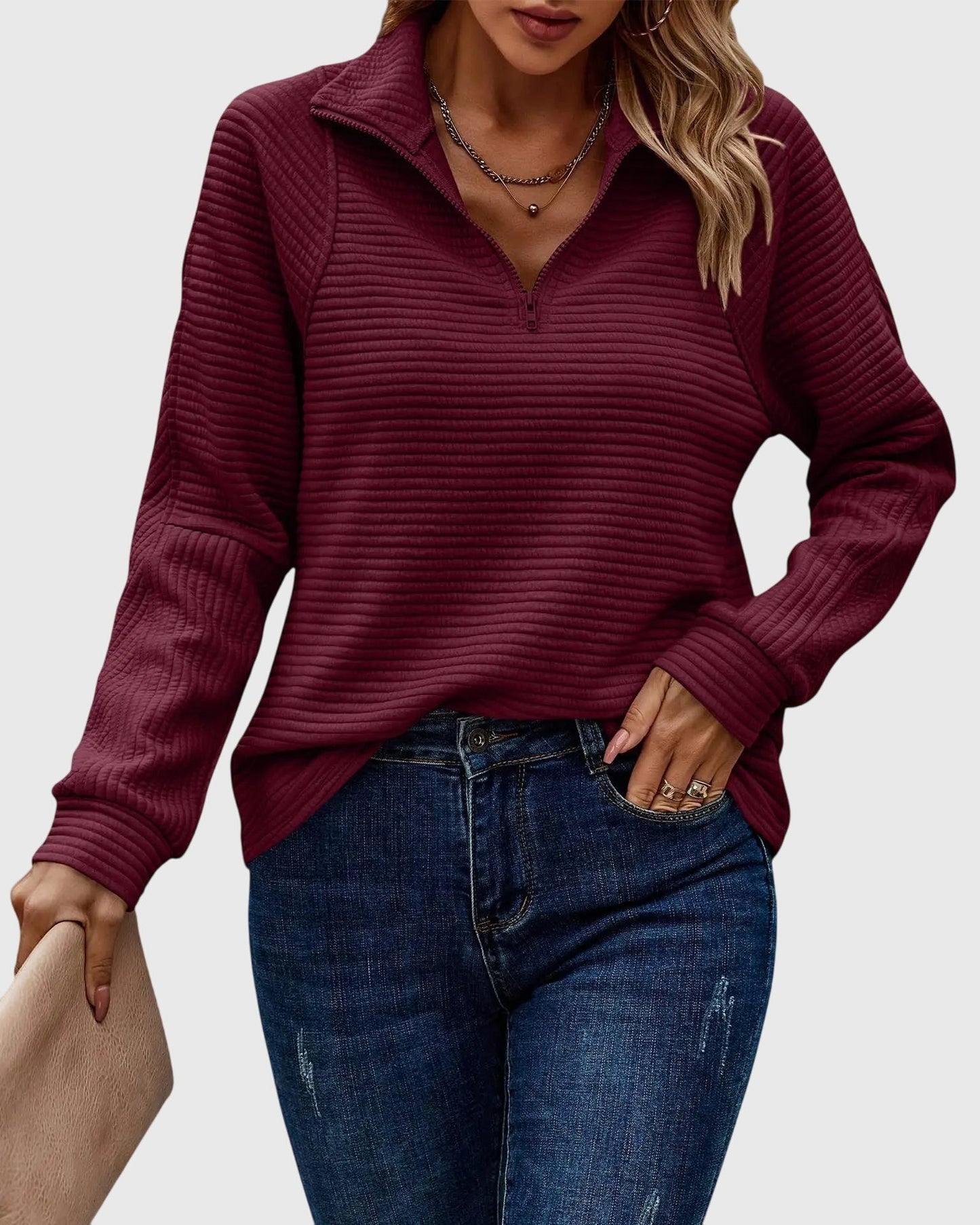 Damen Langarm-Pullover Reißverschluss