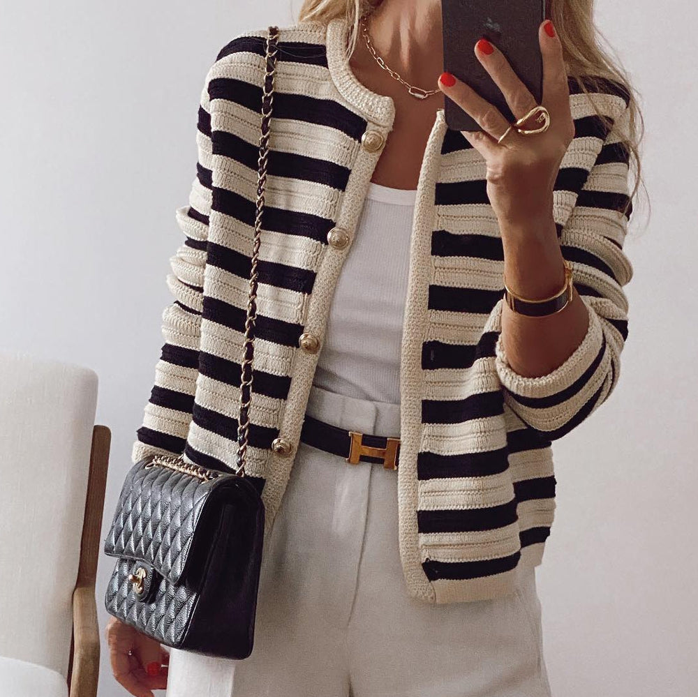 Eveloria Damen Gestreifter Pullover Langärmlig