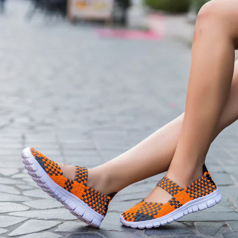 Elastische Damen Flache Schuhe Leicht Gewebt
