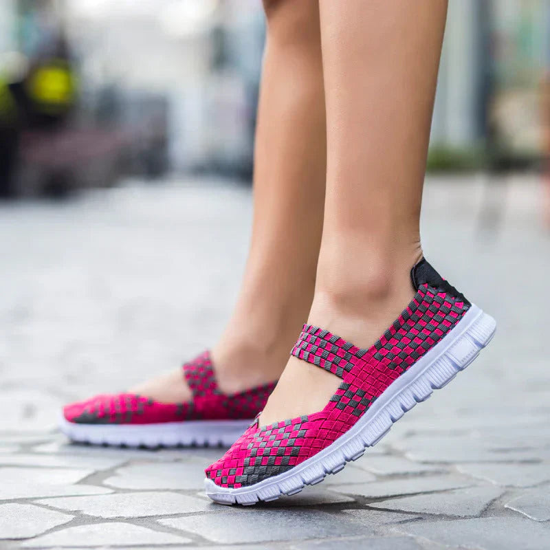 Elastische Damen Flache Schuhe Leicht Gewebt
