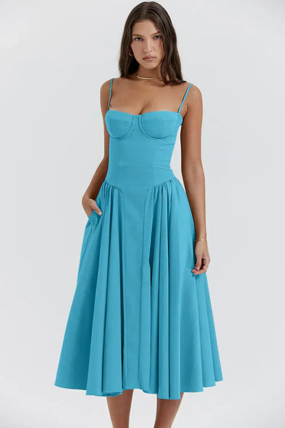 Damen Midikleid mit Taschen Sommerlich Leicht