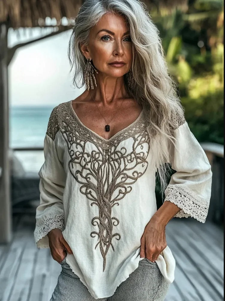 Damen Bluse Langarm Vintage-Stil