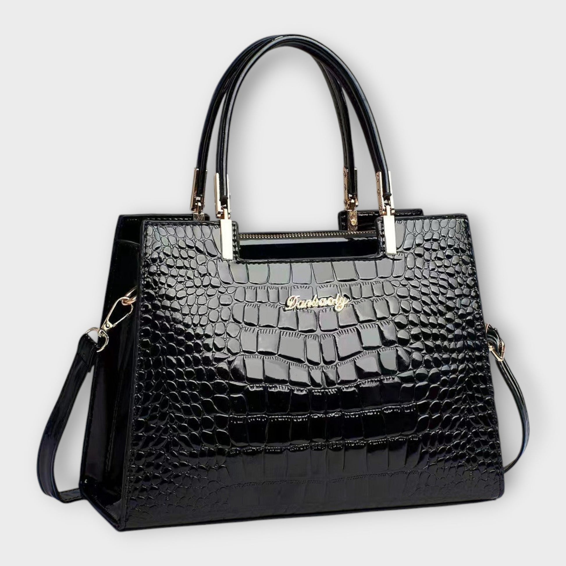 Damen Klassische Handtasche Leder Schwarz - Eveloria
