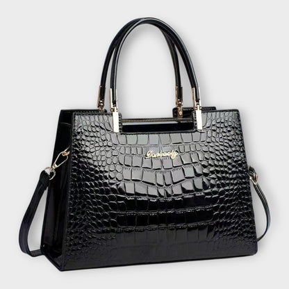 Damen Klassische Handtasche Leder Schwarz - Eveloria