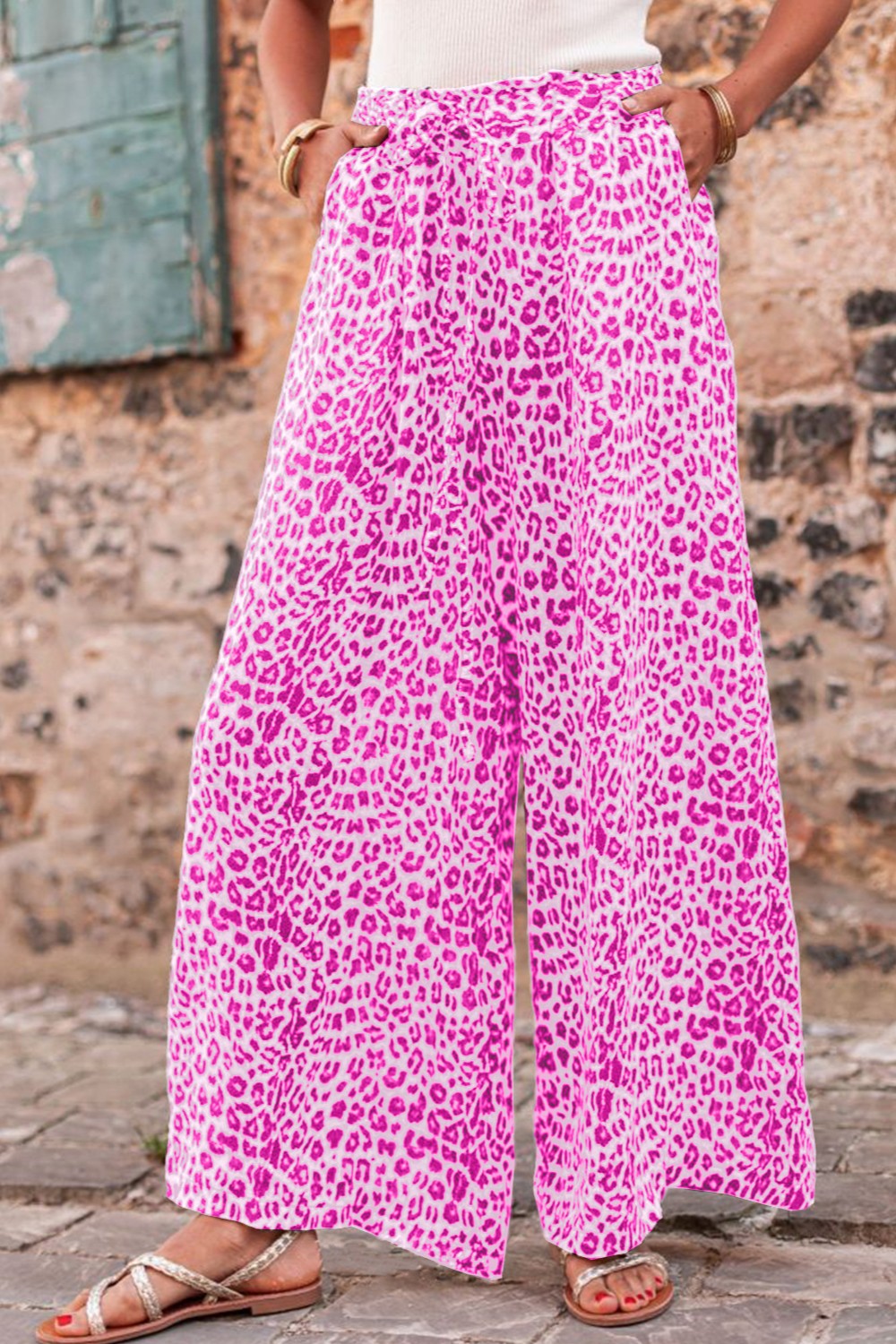 Eveloria Damen Leopardhose Weite Beinform Zugband