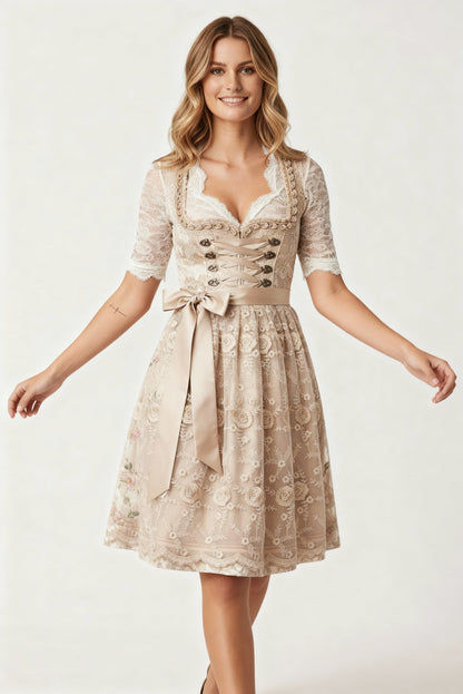 Traditionelles Dirndlkleid Damen Schnürmieder Spitzenbluse