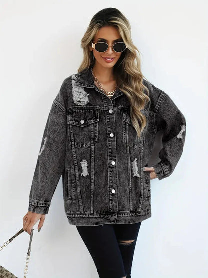 Damen Übergröße Jeansjacke